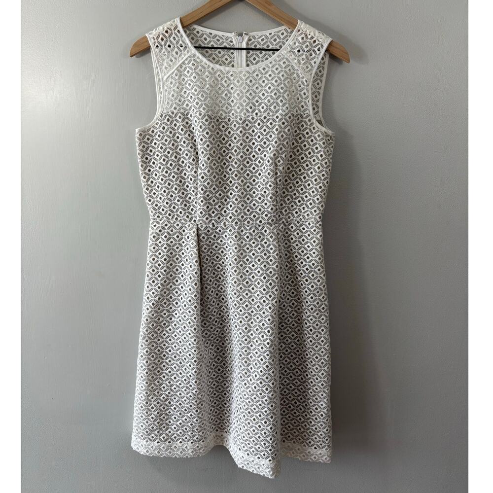 Calvin Klein White Embroidered Eyelet Mesh Fit and Flare Dress Size 8